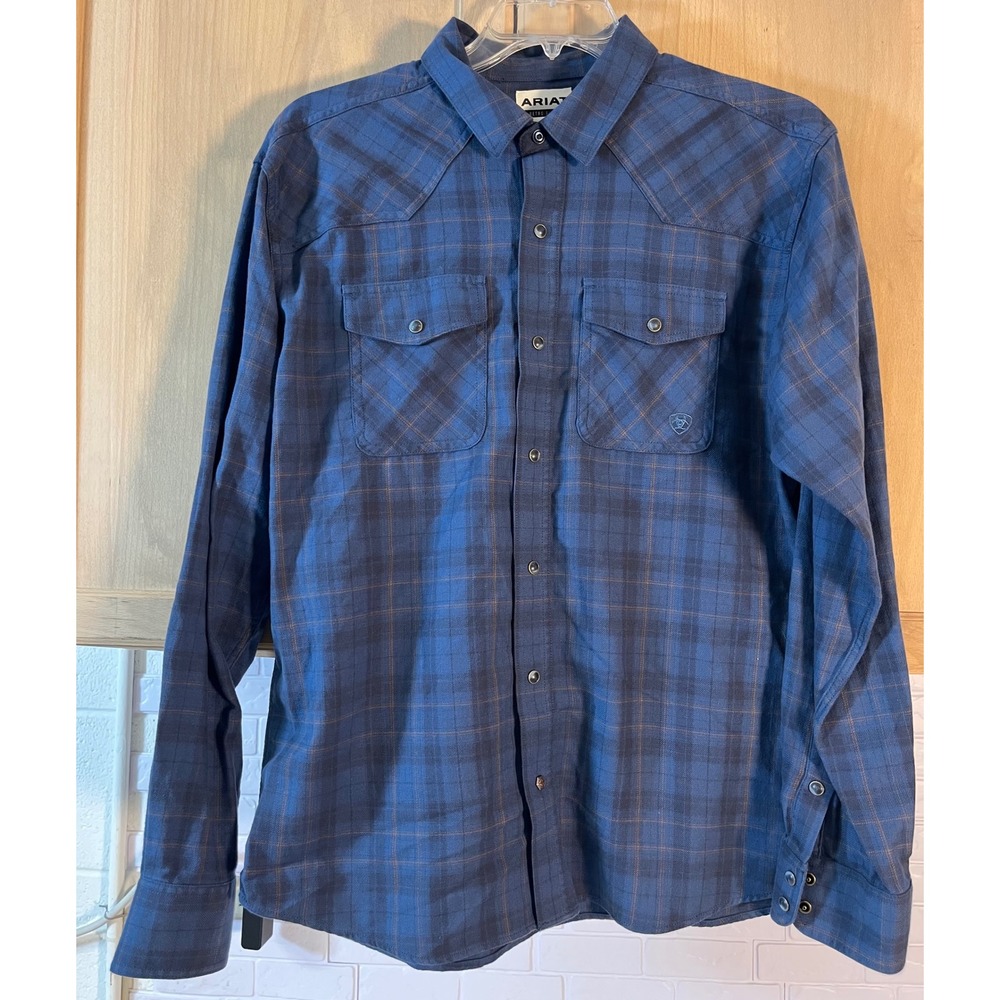 Ariat Western Shirt Mens Large Blue Plaid Retro Fitted Long Sleeve Button Down